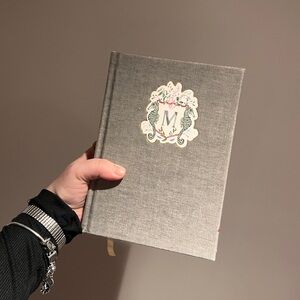 Gray Fabric Hardcover Journal Blank Pages with Decorative 'M' Monogram